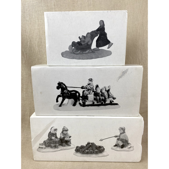 Dept 56 Snow Village Accessories Skate Faster, Marshmallow Roast, Hayride